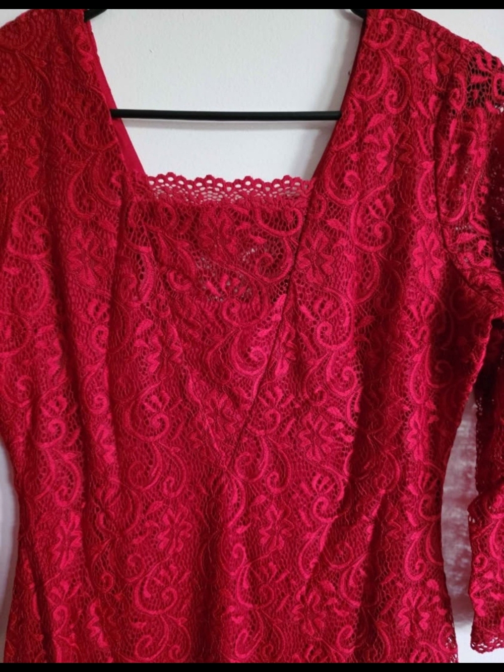 Candie's Red Lace Midi Dress with Scoop Neck - Picture 4 of 5